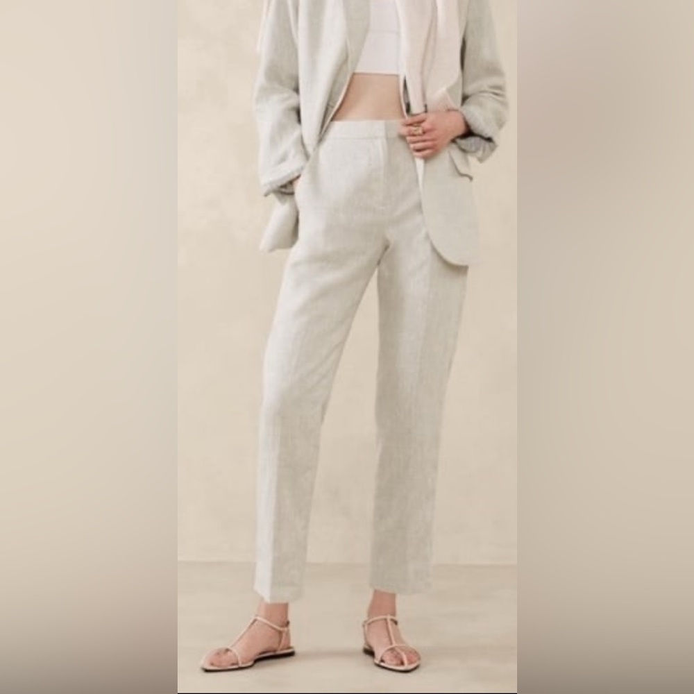 Banana Republic BR Lina Slim Ankle 100% Linen Pants Natural Tan Size 10